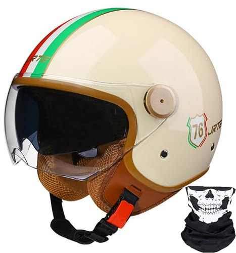 Vespa-Motorradhelm, Retro-3/4-Motorrad-Halbhelm Mit Offenem Gesicht Und Doppelvisier, Für Männer Und Frauen, Roller, ATV, Cruiser-Helm, ECE/DOT-Geprüft 10,L58-59 cm