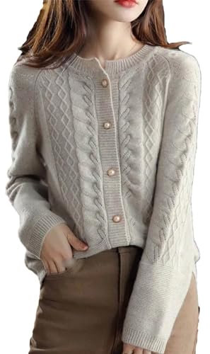 Cardigan Invernale Solido Maglioni con Filo di Vite da Donna con Fibbia di Perle Cardigan Monopetto in Maglia Spessa