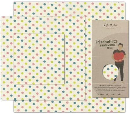 Kumanu | Bio-Bienenwachstuch - 3er Set Bienenwachstücher FRISCHEFRITZ | natürlich und plastikfrei frischhalten | aus 100% nachhaltigen Rohstoffen | handgemacht in Tirol (bunte Tupfen)