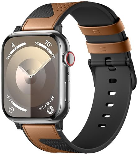 Bandsie Lederarmband Kompatibel mit Apple Watch Armband 45mm 44mm 42mm 49mm, Silikon mit Lederoberfläche Business und Fashion Ersatzarmband für iWatch SE/Ultra/Series 9 8 7 6 5 4 3 2 1, Braun