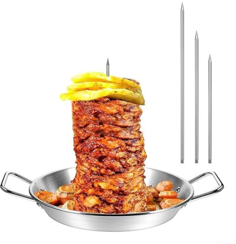 Stainless Steel Vertical Skewer, Vertical Meat Skewer Barbecue Stand Meat Rack for Grilling Home Kitchen Camping Picnic, Skewer Stand with Plate and 3 Removable Skewers