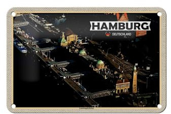 FEMER Blechschild Städte Hamburg Blick auf Landungsbrücken 18x12cm Schild