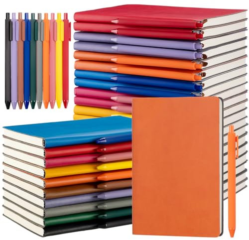 Jetec Notizbücher, Tagebücher mit 30 Stiften, A5, Softcover, Leder, liniert, Tagebuch-Set mit Stifthalter für Geschenk, Schule, Geschäft, Arbeit, Reisen, Schreiben, 200 Seiten, 14,5 x 21,1 cm