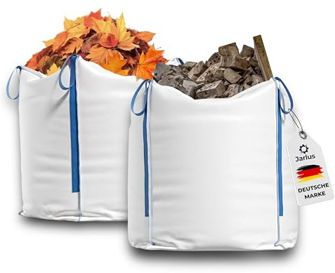 Jarlus Big Bag – 10x Premium Säcke für Bauschutt, Gartenabfälle, Holz, Sand, Erde, Grünschnitt, Weihnachtsgirlande – 90x90x90cm 1.000kg mit 4 Hebeschlaufen für Transport – Gewebesack stabil (10 Stück)