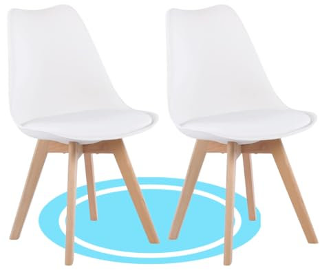 Dekohome 2 Sillas para Comedor, Silla de Cocina con Estilo Nórdico con Tapizado y Patas de Madera de Haya Resistente, Blancas