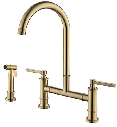 VZJIUOJW Grifo De Cocina De Puente De Oro Cepillado Con Grifo De Bidé, Latón, 3 Orificios Y 2 Manijas