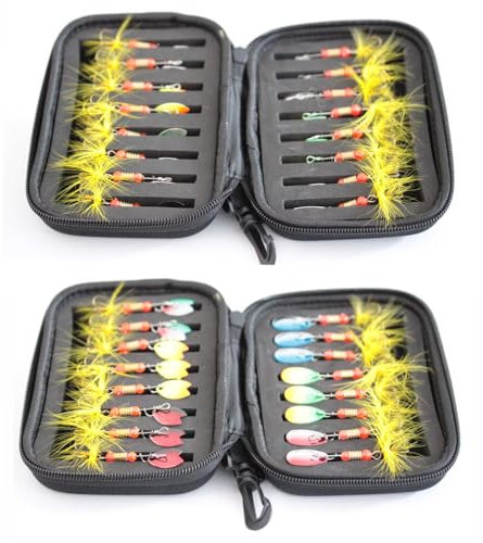 kolpo Mix 16 Cucchiaini da Pesca Assortiti con Custodia Rigida Pesca alla Trota