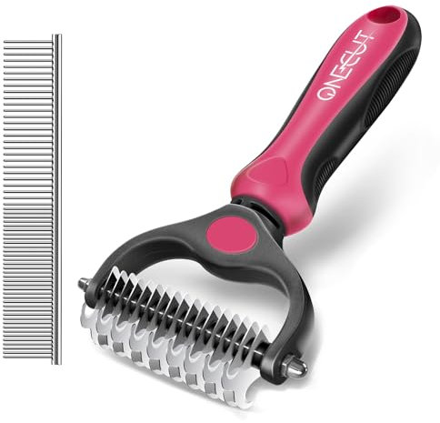 Dematting Comb for Dogs and Cats, OneCut Pet Grooming Rake and Brushes for Small, Medium & Large Dogs Double Sided Deshedding Tool Removes Knots and Tangled Hair (Red)