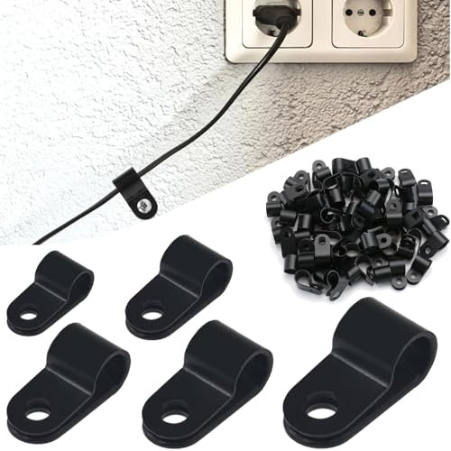 Norhogo 240 PCS R Type Cable Clips, Cable Cleats, Thickened wire clip nylon wire buckle wire clip, R Shaped Cable Clips for Cable Organization (Black Nylon-3/16, 1/4, 5/16, 3/8 and 1/2)