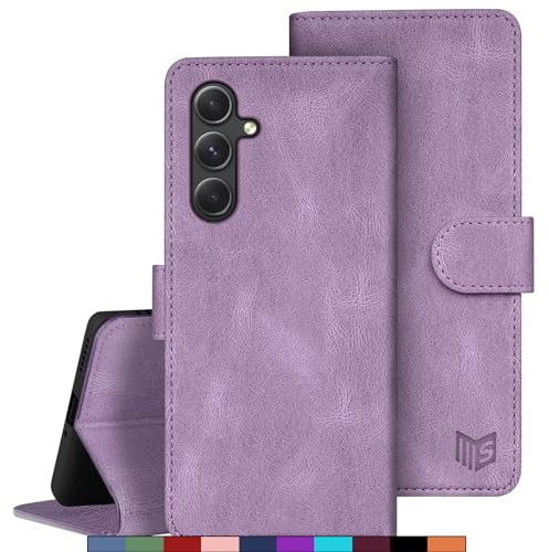 SUANPOT Coque pour Samsung Galaxy A35 [RFID Blocage] [Magnétique Protection] Fentes pour Cartes Etui Portefeuille Premium en Cuir PU Lilas Violet