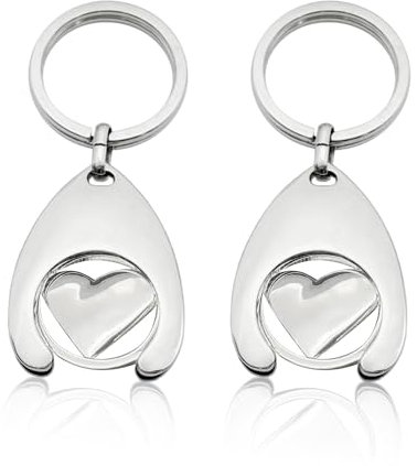 Porte-clés en forme de coeur avec jeton en métal - Accessoires pour panier d'achat