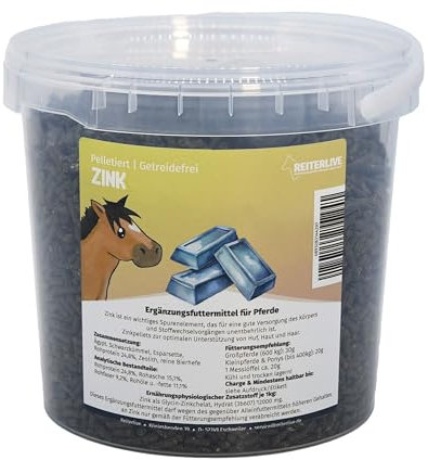 Reiterlive Zink 1,5kg - Zink für Pferde pelletiert & getreidefrei – Ergänzungsfuttermittel bei Zinkmangel für Pferde – Mineral-Futter für Regeneration - Gute Akzeptanz