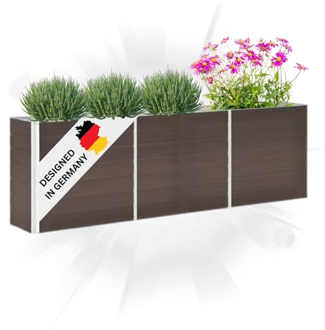 DELUKE® Hochbeet für Garten Oskar Braun | 240x40x77cm | Verzinkter Stahl | Wetterfest | Hochbeet Metall Gartenbeet Kräuterbeet Blumenbeet Beet hoch Frühbeet für Garten Gemüsebeet