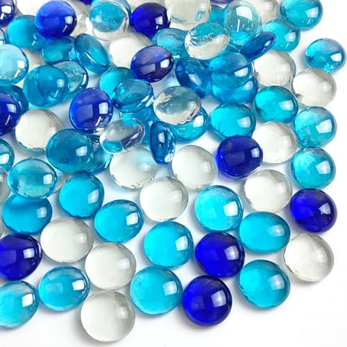 FANTIAN 200 PCS Glass Pebbles for Vases, 0.9 kg Blue Glass Beads for Craft | Decorative Stone Glass Bead for Vase, Bird Bath, Plant Pot, Aquarium, Candle, Garden, Wedding Decoration, Fountain, Hold Stem