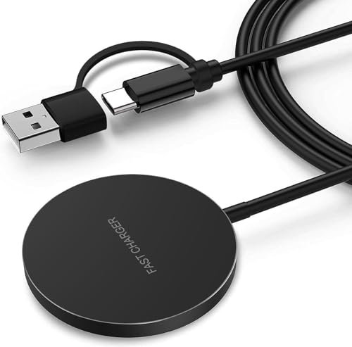 Magnetic Wireless Charger Pad Compatible with Mag Safe Charger/iPhone 16 15 14 13 12 (Pro/Max/Plus/Mini),Mag Safe Case,AirPod4/3/2/Pro, with Dual Charging Ports Cable (Black Acrylic surface)