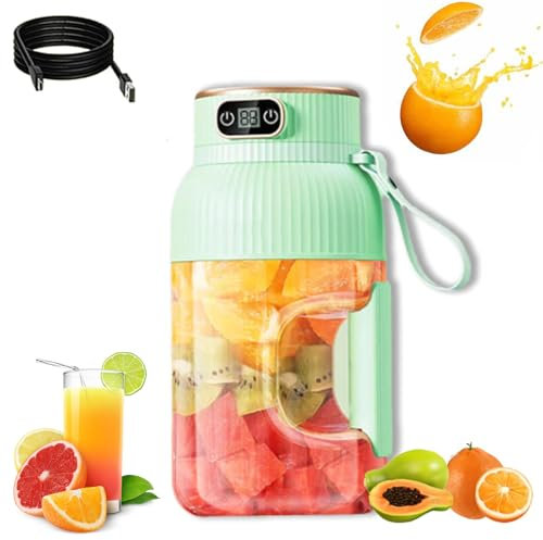 Yulyoie Multifunctional Portable Juicer Cup with Digital Display, 3 in 1 Portable Blender, Portable Smoothie Blender on the Go, Yulyoie Juicer Cup, Rechargeable (Green,Single Cup+Single Lid)