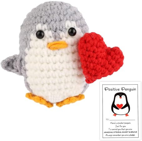 TOYMIS Positiver Pinguin mit Herz, Herz Pinguin Gehäkelter Pinguin Emotionale Unterstützung Häkel Pinguin Häkeln Positive Häkeltiere für Partydekoration Inspirierendes Geschenk