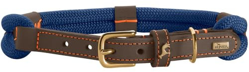 HUNTER Hundehalsband Malia, Farbe: dunkelblau/Dunkelbraun, aus geschmeidigem Tau & robustem Leder, leicht, strapazierfähig, moderner & eleganter Look, frische Farben, Made in Germany, Größe: 50