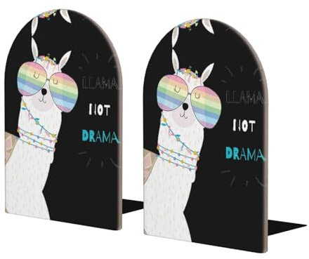 Serre-livres en forme de lama amusant portant des lunettes arc-en-ciel pour étagères, serre-livres lourds, support d'étagère pour la maison, le bureau, la bibliothèque, l'école