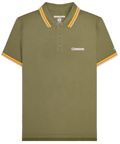 Lambretta Mens Triple Tipped Polo Shirt Big & Tall Short Sleeve - Khaki - 5XL