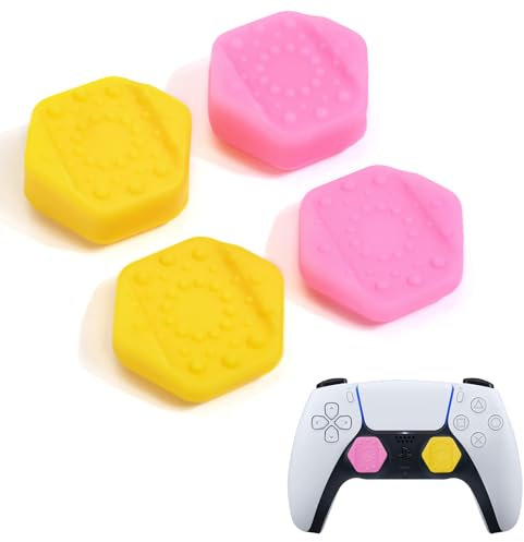 DLseego Thumbstick Poignées pour PS4/PS5 Xbox Controller,Pointillés Cloutés Design Capuchons de Poignée de Pouce 4PCS Silicone Manette Joystick Protection Cover,Rose+Jaune