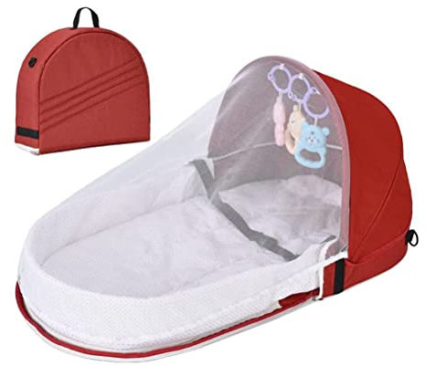 YFSAN Baby-Reisebett mit Moskitonetz und Markise, tragbares Babybett, Wickeltasche, faltbares Babybett mit Moskitonetz, kuscheliges Nest, Babybett (Rotwein)
