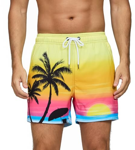 Vorvowry Costume Uomo Mare Asciugatura Rapida Estivo Stampato Boxer Mare Pantaloncini con Traspirante Fodera in Rete Tasca con Cerniera Costumi da Bagno