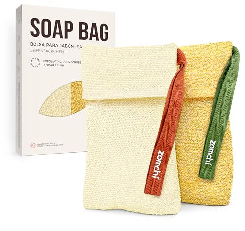 ZOMCHI Seifenbeutel mit unterschiedlicher Rauheit, Peeling-Seifenbeutel für Körperwäsche, schäumender Seifenhalter für Dusche, 2 Stück (Gelb)