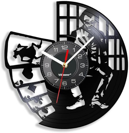 Viiluuxr 30cm Vinyl Wanduhr, Silent Batteriebetrieben Clown Spielkarten Dekorative Schallplatten Uhr für Küche Wohnzimmer Kinder Freunde Familie Geburtstags (Schwarz ohne LED)