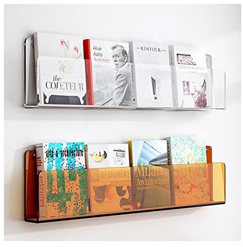 Schwebende Regale für die Wand, 2 Etagen, Acryl-Broschürenhalter, Zeitschriftenständer, Wandmontage, Bücherregal, Badezimmer, schwebende Regale, Organizer for Büro, Wartezimmer, Zuhause(Clear+orange,L
