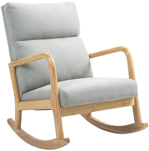 HOMCOM Mecedora Tapizada en Lino Silla Mecedora con Patas de Madera de Caucho y Reposabrazos Mecedora para Lactancia Carga 150 kg para Dormitorio Salón Gris