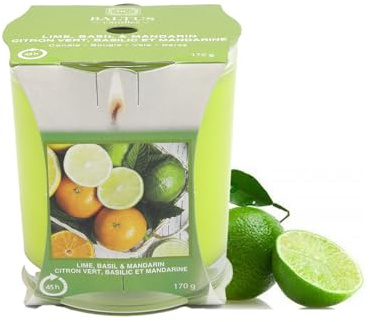 Scented Candle Lime, Basil & Mandarin 170g Single Wick 45hrs Glass Jar Gift Idea