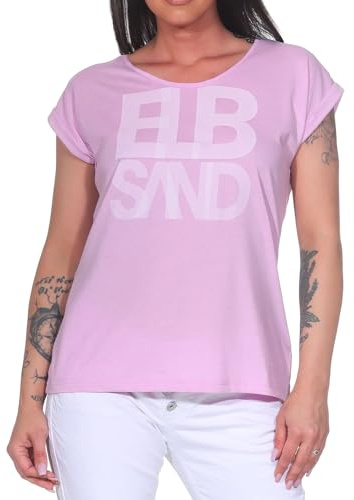 Elbsand Damen T-Shirt ESWEldis Kurzarmshirt mit Logo-Frontprint 70577 00 Faded Rose Mel. (641) XL