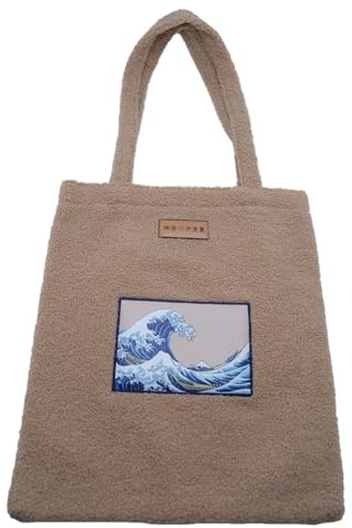 Nomadict Tote Bag Kanagawa Wave Tote Bag Tote Bag für Schule, Einkaufen, Arbeit, 41 cm x 36 cm, Kawaii, beige, Zeitgenössisch