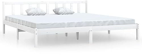 HEFZGDB Massivholzbett Weiß Kiefer 180x200 cm Ehebett Bettgestell Bed Frame Single Bed für Herberge Wohnbereich Gästezimmer Schlafzimmer