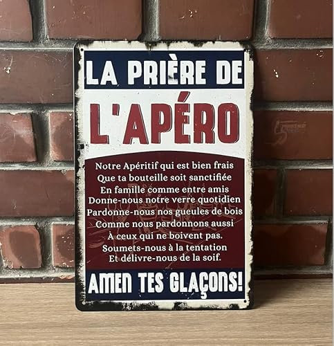 PLAK2L -Plaque Métal Vintage Décorative Prière de l'APERO - 30x20cm