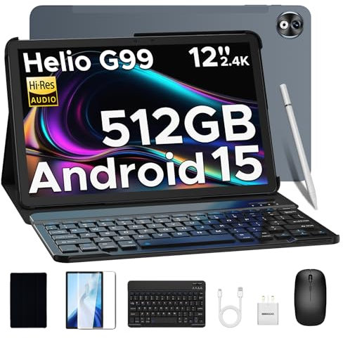 DOOGEE T40PRO 12 inch Android 15 Tablet 2025, Tablet 4G with SIM Card Slots, 2.4K Display& 10800mAh Battery, 20GB+512GB/2TB, 6nm Helio G99, Hi-Res Speaker, Tablets With Keyboard/Mouse/Case/Pen, Gray
