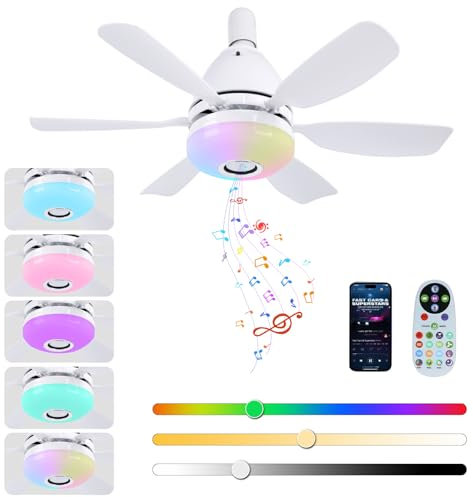 ConBlom - Ventilador de techo (50 cm, 6 cuchillas, espectáculo luminoso RGB+altavoz Bluetooth y mando a distancia de 3 velocidades, 3 velocidades para habitación infantil, sala de juegos, decoración