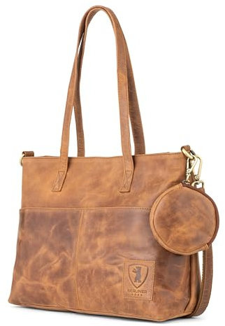 Berliner Bags Vintage Arbeitstasche Lehrertasche Julia, Große Tasche, Umhängetasche aus Leder mit 14 Laptopfach, Schultertasche, Handtasche für Damen – Braun