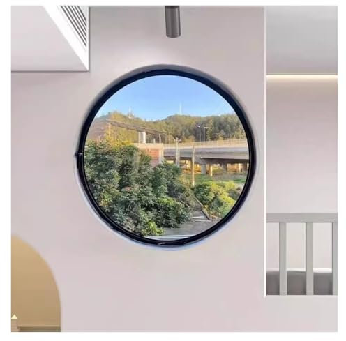 Schiebefenster Um 360 ° drehbares Bullauge für die Belüftung im runden Schuppen, Rahmen aus Aluminiumlegierung und gehärtetes Glas, für Privatsphäre und Lichtkontrolle(Black transparent glass,60cm)