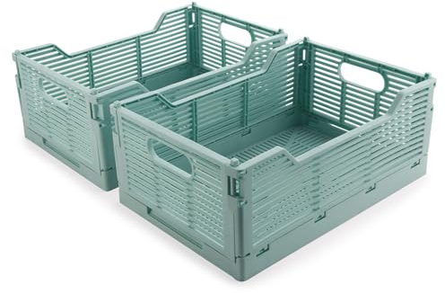 Vivikivi 2 Stück Klappbox, Kunststoff Klappkiste Aufbewahrungskorb, Stapelbar Faltbarer Aufbewahrungsbox Kisten Aufbewahrung für Haus Klassenzimmer Büro Küche Schlafzimmer (40x30x15.5cm, Blau)