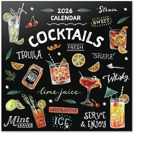 Cocktails Wall Calendar 2026 12 x 12 FSC® Plastic Free - Starts Week On Sunday | Family Planner Calendar 2026