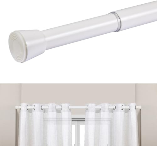 Tringle rideau sans perçage extensible 70-120 cm inoxydable coloris Blanc | Barre télescopique fixation par pression pour rideaux, penderie et rideau douche. Tringle extensible métal Ø28 mm StoresDeco