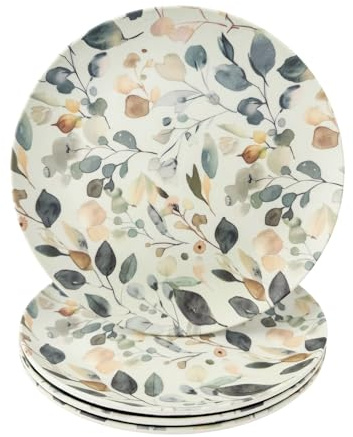 Bamboo Fiber Plates, Reusable 4 Pack Dinner Plates, Eco-Friendly, Sustainable, BPA Free Non Toxic, Dishwasher Safe, Family Friendly, Durable, Kitchen Decor, Housewarming (7.75 Inch, Gentle Leaves)