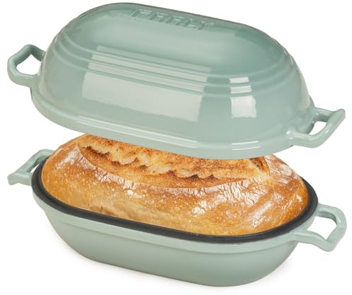 FRRLY Enameled Cast Iron Dutch Oven for Sourdough Bread Baking,9 x 5-4/5 Inch Oval Cast Iron Bread Pan with Lid,Dutch Oven for Homemade Sourdough Baking,2.8QT Meatloaf Pan,Oven Safe