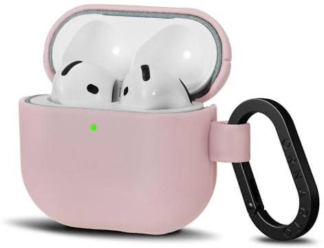 ORNARTO Coque en Cuir pour AirPods 4 - Rose | avec Mousqueton, Protection Antichoc et Douce au Toucher | LED Visible | Outil de Démontage Inclus