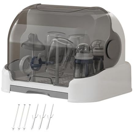 Bagiaope Wäscheständer für Babyflaschen | Babyflaschen Abtropfgestell mit Abdeckung und Abnehmbarer Wasserwanne, für Flaschen, Sauger, Becher Und Zubehör