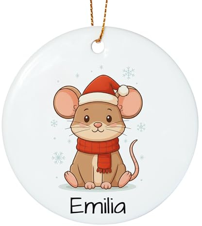 Weihnachtsanhänger personalisiert für Kinder, Baumschmuck mit Maus zum Nikolaus Weihnachten, Weihnachtskugel mit Name, Christbaumschmuck Weihnachtsbaum Anhänger Tier