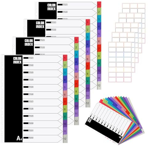 60 Register für Ordner A4 Plastik 12 Farben 11 LöCher TrennbläTter | Ordner TrennbläTter Mit FüNf Preisschildern, Ideal Zum Klaren Sortieren Von Unterlagen in Büro, Schule Und Zuhause