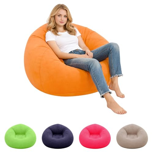 Aufblasbarer Sitzsack - 103x60cm Aufblasbares Sofa, Aufblasbarer Outdoor|Indoor-Sessel, Wohnzimmer Liegestuhl Schlafzimmer Sitzsack Superweich Bean Bag Lounge Sitzhocker Relax-Sessel, Orange